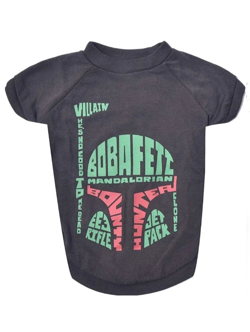 BOBAFETT Mandalorian Graphic Dogs Tee - Dark Gray with Mint & Coral Print